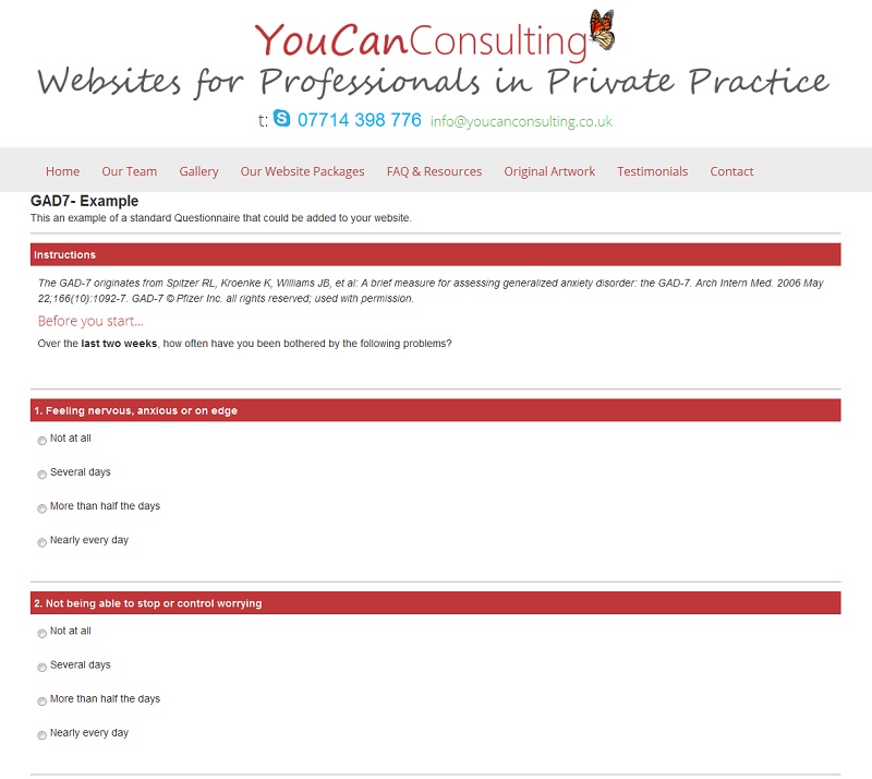 Screenshot Psycho Questionnaire